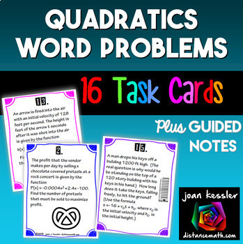Preview of Quadratics Word Problems Task Cards plus Guided Notes