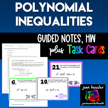 Preview of Polynomial and Quadratic Inequalities Task Cards  Guided Notes Quiz