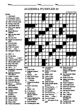 Preview of Algebra Puzzler #1 - 15 X 15 Crossword, Simultaneous Equations
