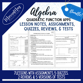 Preview of Algebra - Quadratic Applications Complete Unit - 7 lessons/quizzes/reviews/tests