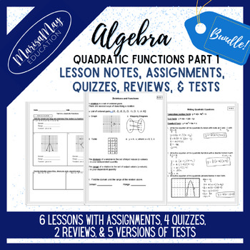 Preview of Algebra - Quadratic Functions Part 1 Complete Unit - 6 lessons/quiz/review/test