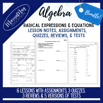 Preview of Algebra - Radical Expressions & Equations Unit - 6 lessons w/reviews & tests
