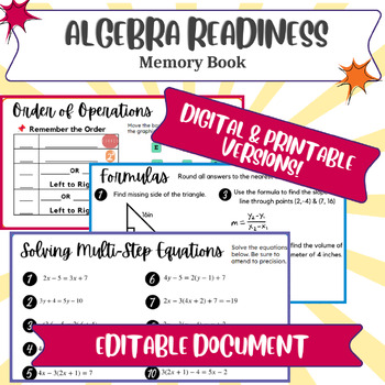Preview of Algebra Readiness Memory Book - Digital and Printable copy