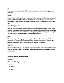 Preview of Algebra Review Guide - Integers