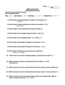 Preview of Algebra Review and 2 Test Version Writing Equations Unit