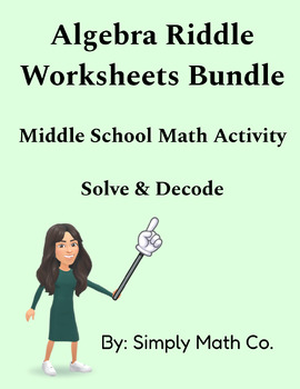 Preview of Algebra Riddle Worksheets Bundle | Middle School Math Activity | Solve & Decode
