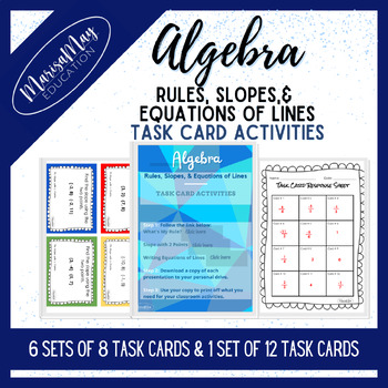 Preview of Algebra - Rules, Slopes & Equations of Lines Task Card Activity