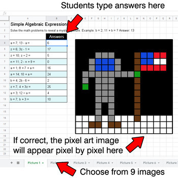 Algebra: Simple Algebraic Expressions - Google Sheets - Outer Space