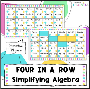 Preview of Algebra Simplifying Terms Game, Four in a Row Algebra Interactive PowerPoint