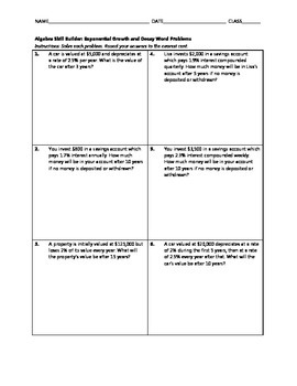 Exponential Growth And Decay Word Problems Worksheet Answers Unit 3