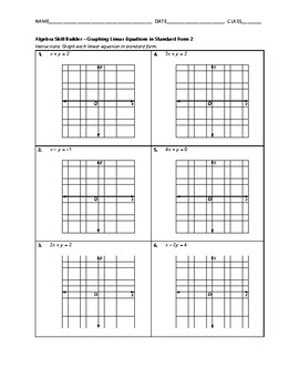 Algebra Skill Builder Graphing Lines In Standard Form 2 Tpt