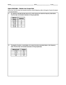 Preview of Algebra Skill Builder - Statistics from Grouped Data FREE