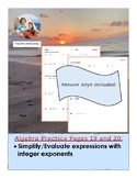 Algebra Skills~P. 19&20:  Simplify & Evaluate Expressions 
