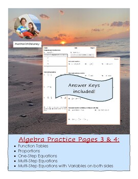 Preview of Algebra Skills ~ Pages 3 & 4: Function Tables, Proportions, Evaluate Equations