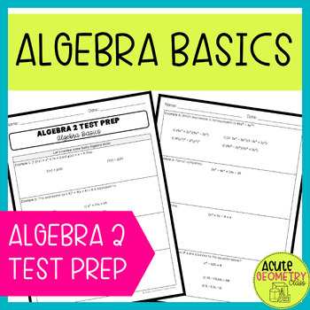 Preview of Algebra Skills Practice Worksheet - Algebra 2 End of Year Review Test Prep