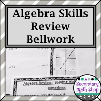 Preview of Algebra Skills Review For Geometry Bellwork/ringers - Station Cards