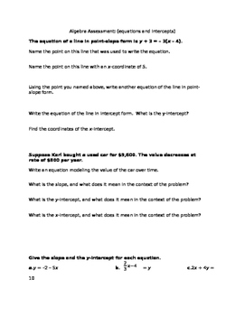 Preview of Algebra Slope Intercept and Point Slope Assessment