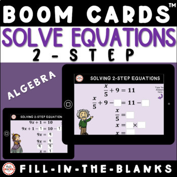 Preview of Solving Equations Two Step With Scaffolding 7th Grade Math Digital Boom Cards™