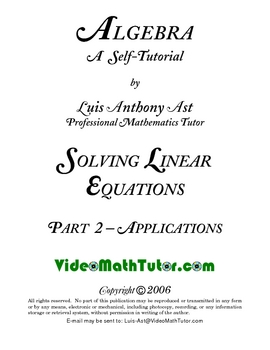 Preview of Algebra: Solving Linear Equations - Part 2: Applications