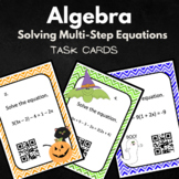 Solving Multi Step Equations Task Cards Halloween with QR Codes