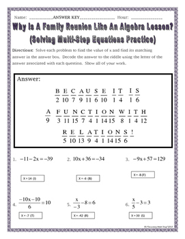 solving multistep equations practice riddle worksheet by secondary math
