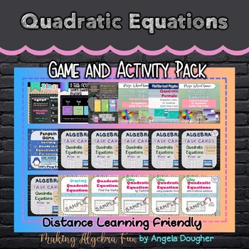 Preview of Algebra Solving Quadratic Equations Game & Activity Pack BUNDLE