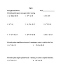 Algebra - Solving Quadratics Worksheet (Quadratic Equations)