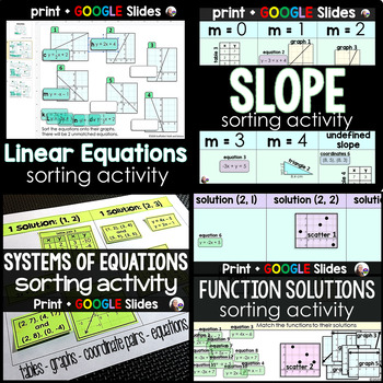 Preview of Algebra Sorting Activity Bundle - print and digital