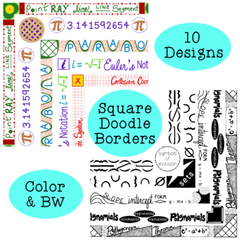 Preview of Algebra Square Doodle Borders Clip Art Blackline Color Commercial Use Digital