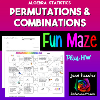 Preview of Combinations Permutations FUN Maze plus Quiz  HW