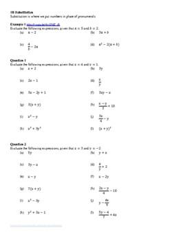 Preview of Algebra Substitution Worksheet (With YouTube Links)