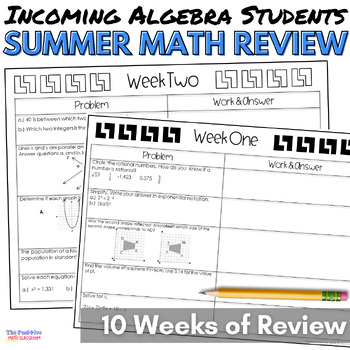 Algebra Summer Math Calendar | Review Packet | TpT