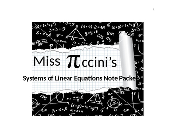Preview of Algebra - Systems of Linear Equations - Note Packet