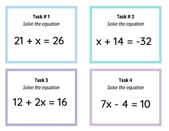 Preview of Algebra Task Cards with a Worksheet to Show Work