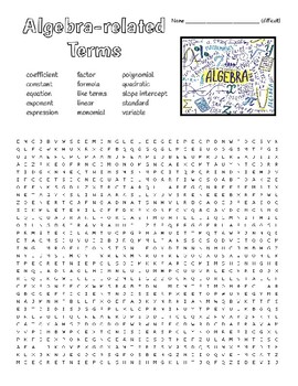 Preview of Algebra Terms - Difficult Wordsearch with 5 Quotes on Zentangles to Color