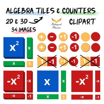 Preview of 3D Algebra Tiles Counters Zero Pair Clipart Math Clip Art TPT Seller Commercial