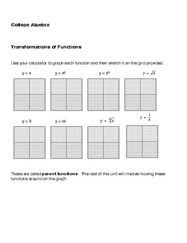 Preview of Algebra:  Transformations of Functions Lab