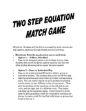 Algebra Two Step Equations Match Game