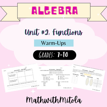 Preview of Algebra - Unit 2: Functions - Warm-Ups