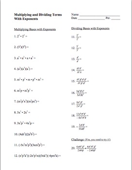 Algebra: Unit 7 - Exponent Rules Homework Worksheets ...