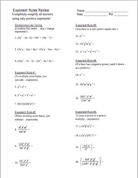 Algebra: Unit 7 - Exponent Rules Homework Worksheets Bundle by Algebra4All