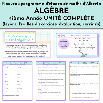 Preview of FRENCH Algebra Unit - NEW Alberta Math Curriculum Grade 4