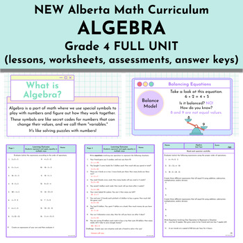 Preview of Algebra Unit - NEW Alberta Math Curriculum Grade 4