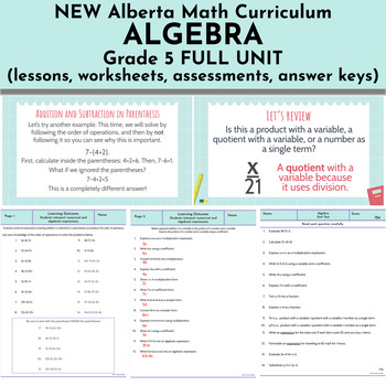 Preview of Algebra Unit - NEW Alberta Math Curriculum Grade 5