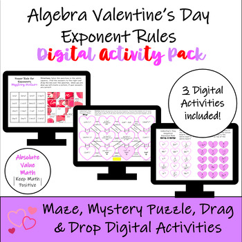 Preview of Algebra Valentine's Day Digital Activity Pack for Exponent Rules (3 included!)