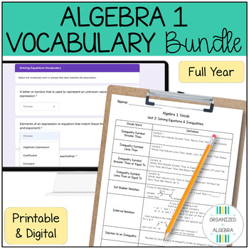 Preview of Algebra Vocab Google Forms and Printable