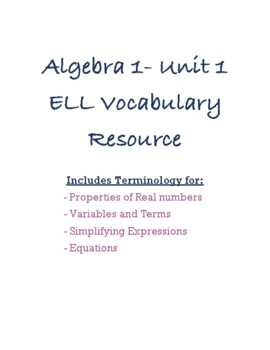 Preview of Algebra Vocabulary Resource