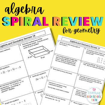 Preview of Algebra Weekly Review for Geometry Students Spiral Review