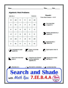 Algebra Word Problems Coloring Search And Shade By Math To The Core