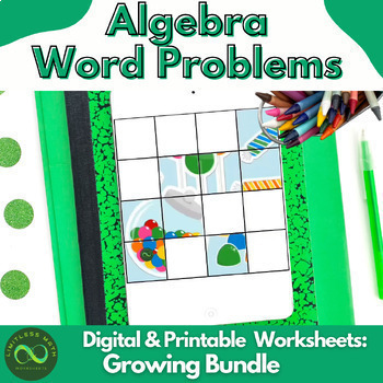 Preview of Algebra Word Problems - NO PREP Digital & Printable Worksheets GROWING BUNDLE